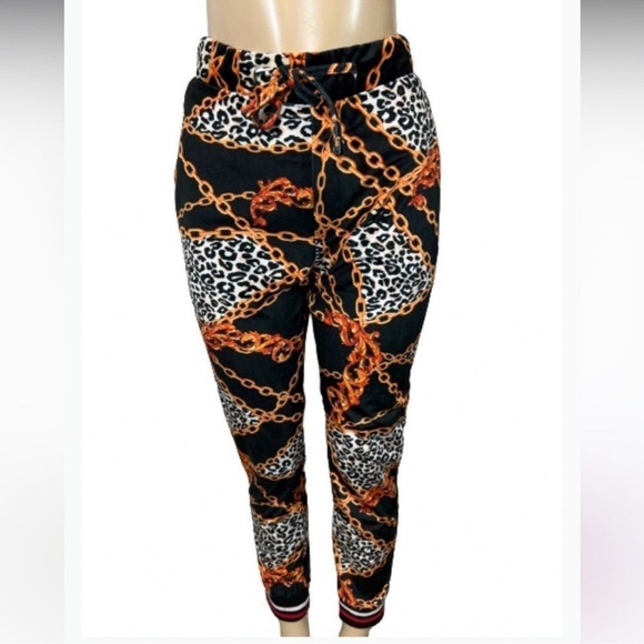 Women’s Jogger pants black and gold velvet like cheetah print size medium - Picture 2 of 9